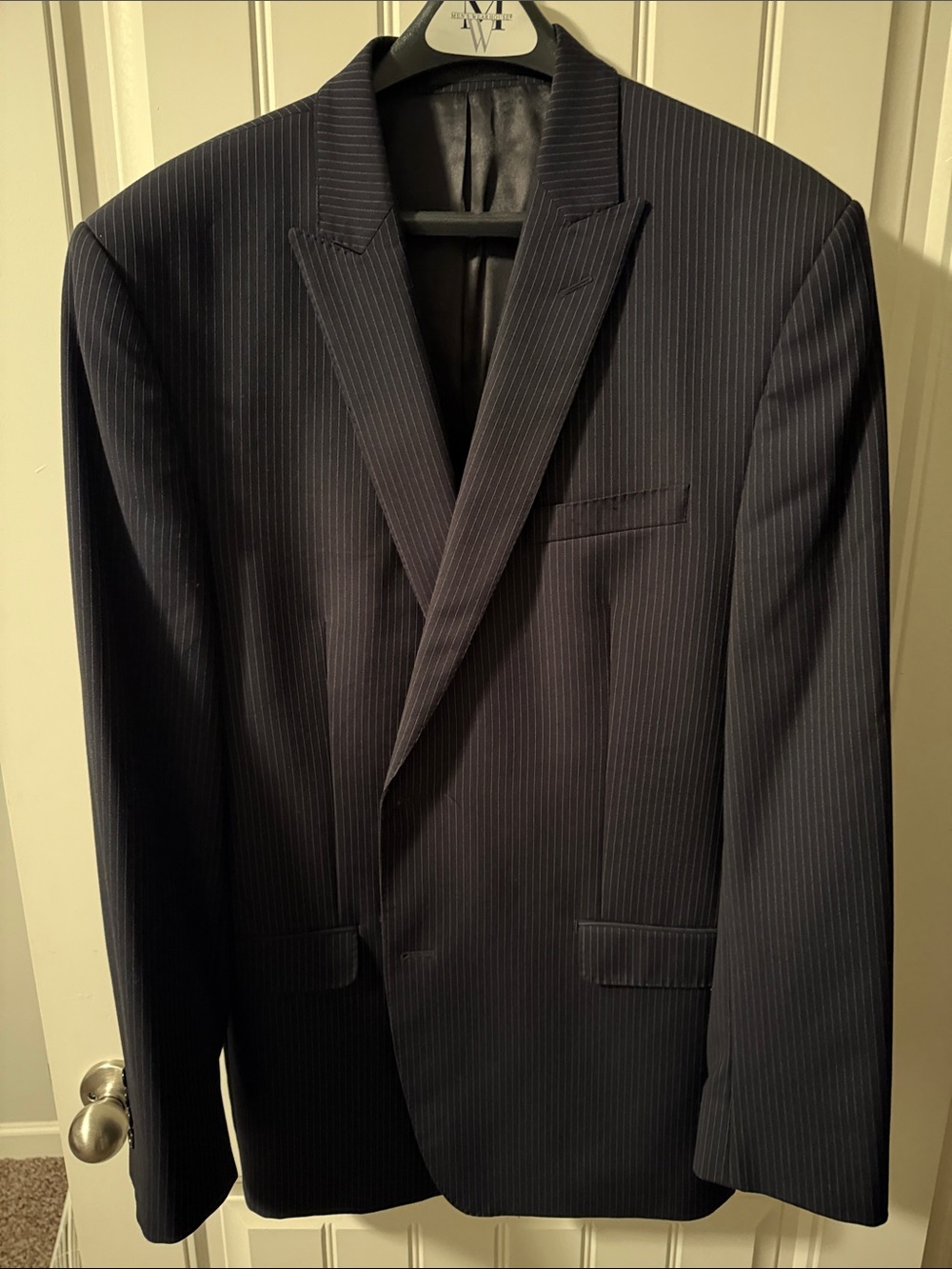 Men's Navy Pinstripe Blazer - Classic Formal Jacket